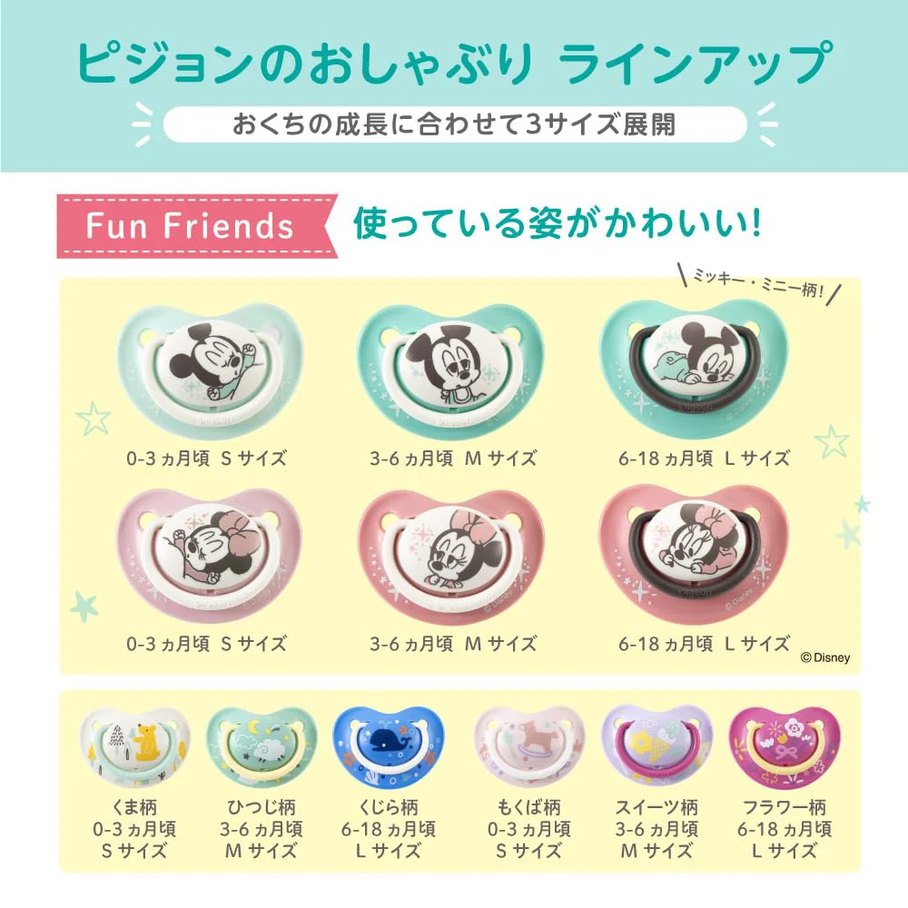 Pigeon Pacifier Fun Friends 0-3 months   S size  Mickey pattern  silicone - Image 7