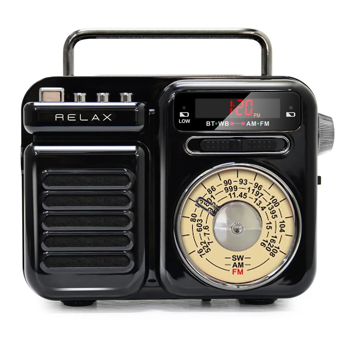RELAX Multi Retro Portable Bluetooth FM/AM Radio Speaker 7 in 1 Black
