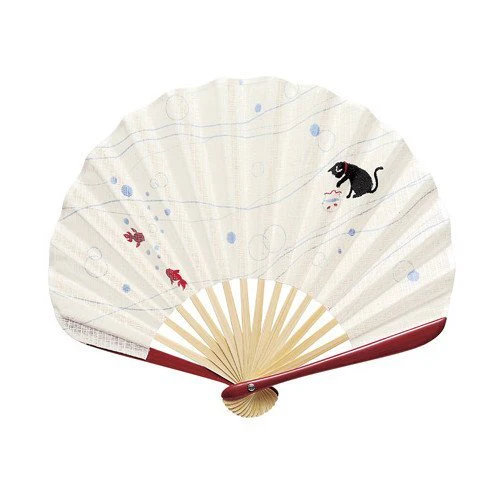Yamani Ryo Asobi Folding Fan - Beige