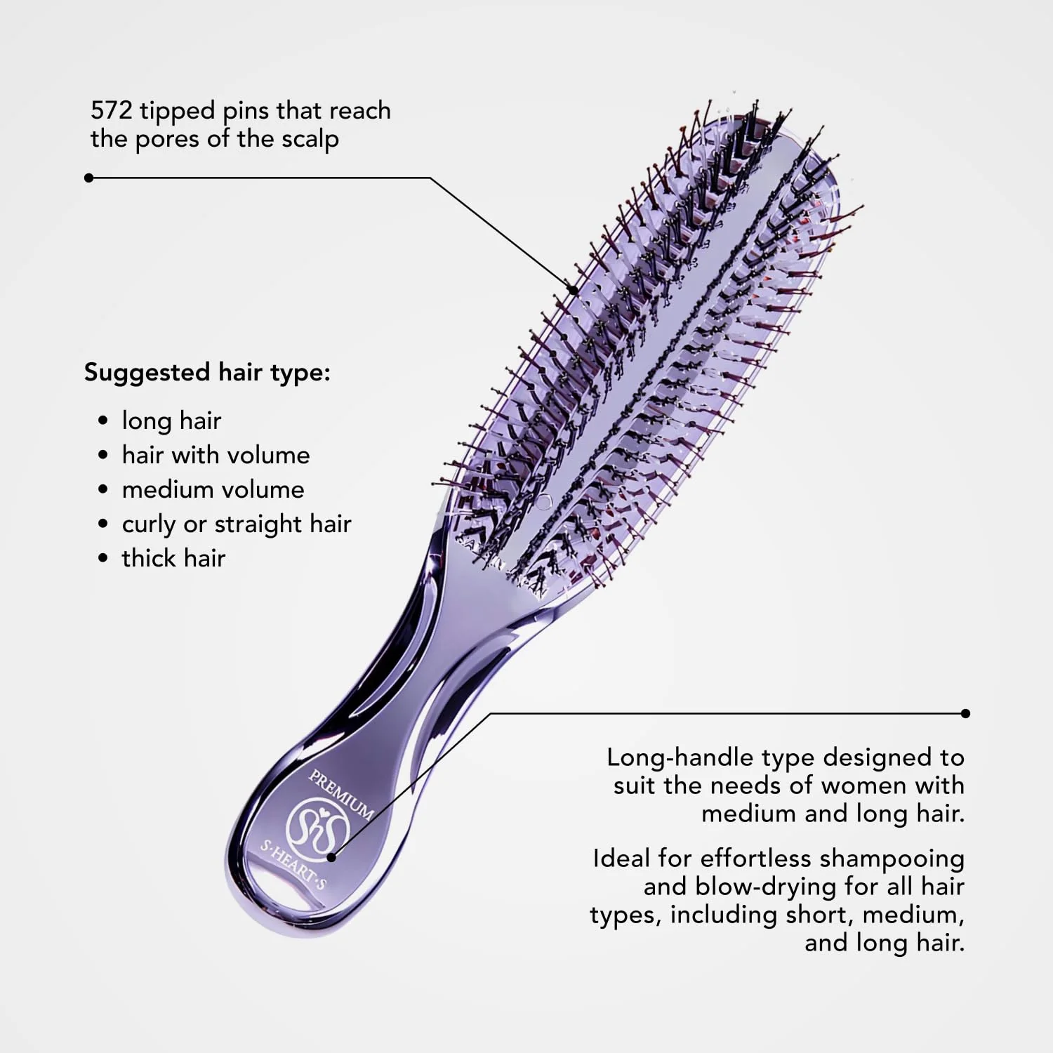 S-HEART-S World Premium Long Scalp Brush Purple - Image 5