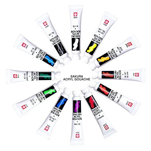 Sakura Craypas Acrylic Gouache Paint Set 12 Colors 13 Tubes AGW13 - Image 8