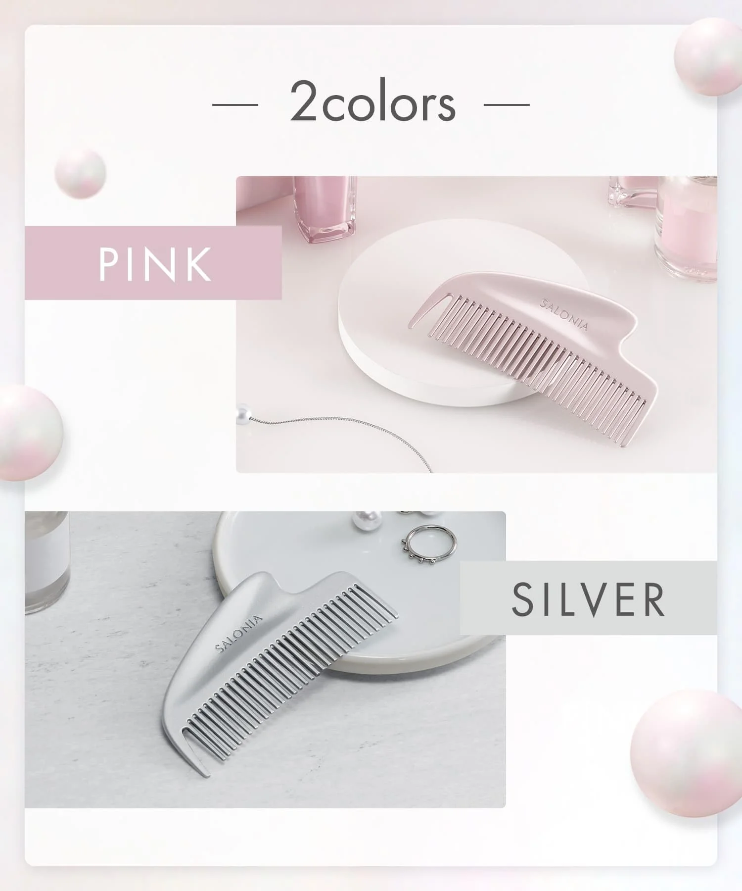 SALONIA Glossy Care Metal Scalp Massage Comb Brush Pink - Image 4