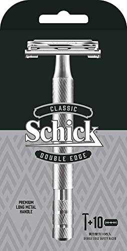 Schick Classic Double Edge Shaving Razor Metal Holder Silver with 10 replacement blades