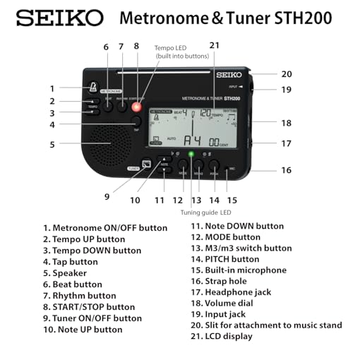 Seiko Blue Metronome & Tuner w/ Pickup Mic 2‑Piece Special Pack (STH200BLSP) - Image 3