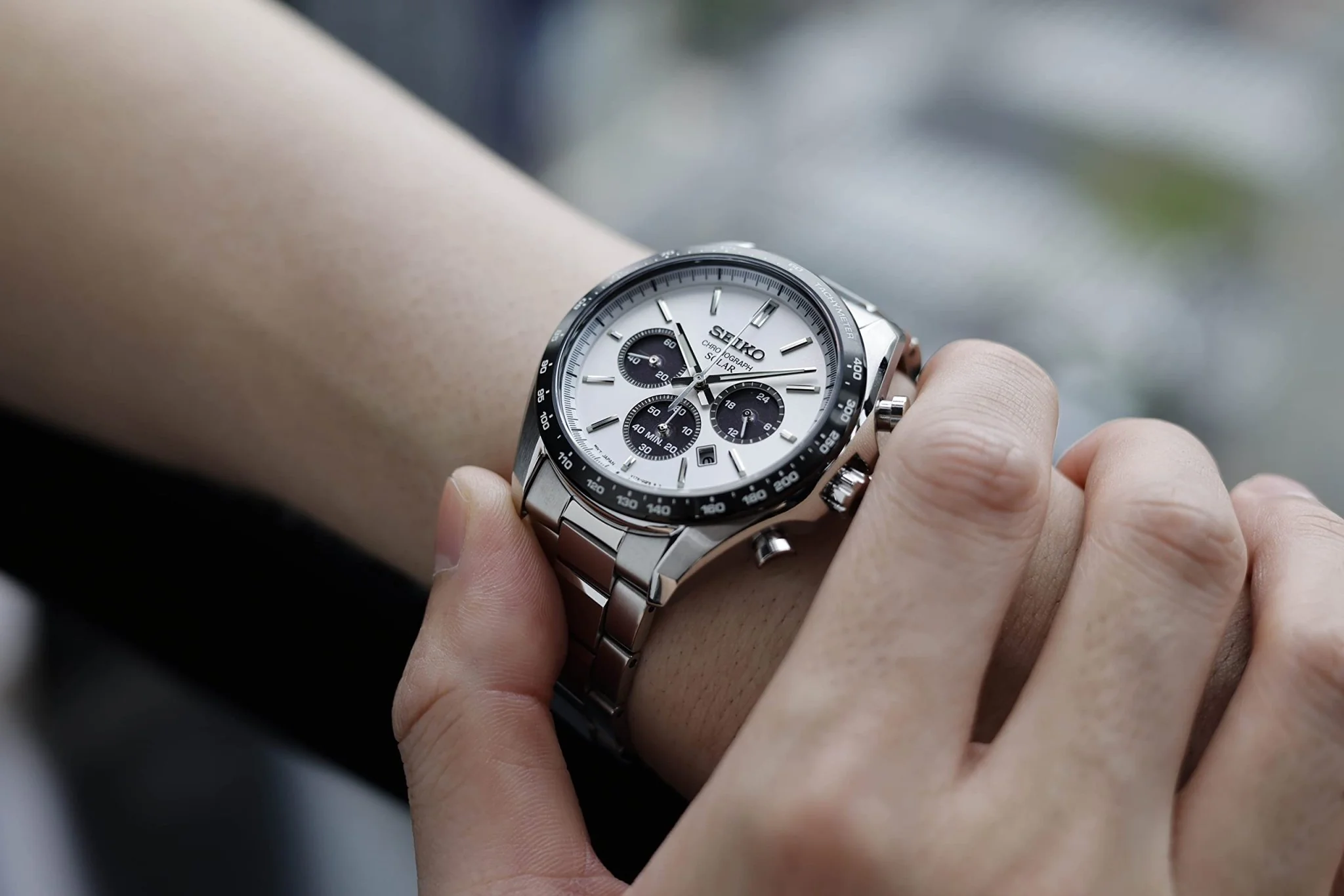 Seiko Selection Solar Chronograph SBPY165 Mens Silver Watch - Image 2