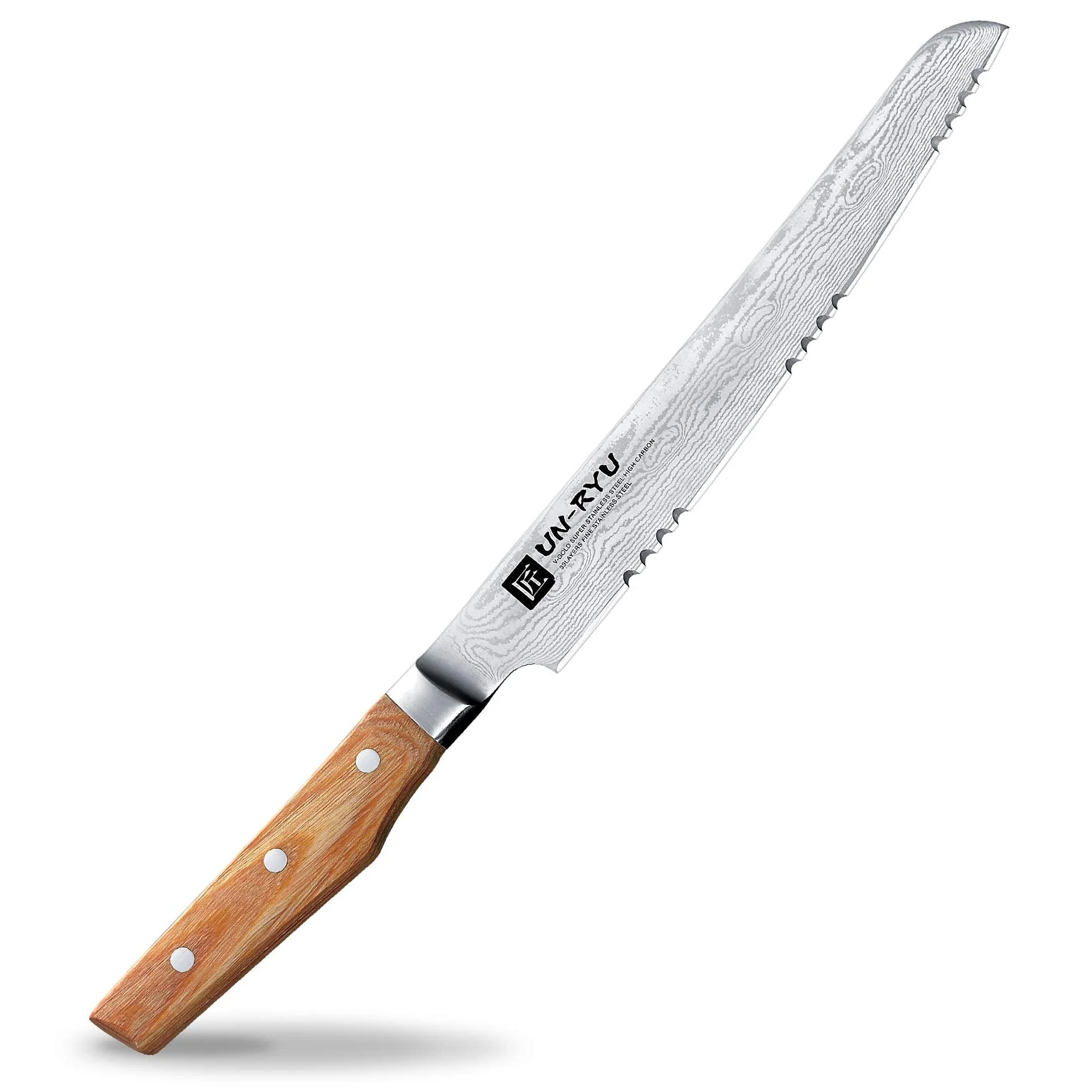 Shimomura Kogyo Damascus Kitchen Bread Knife UNR-06 Made in Japan VG10 33 Layer Steel 210mm Cloud Dragon Pattern Tsubamesanjo