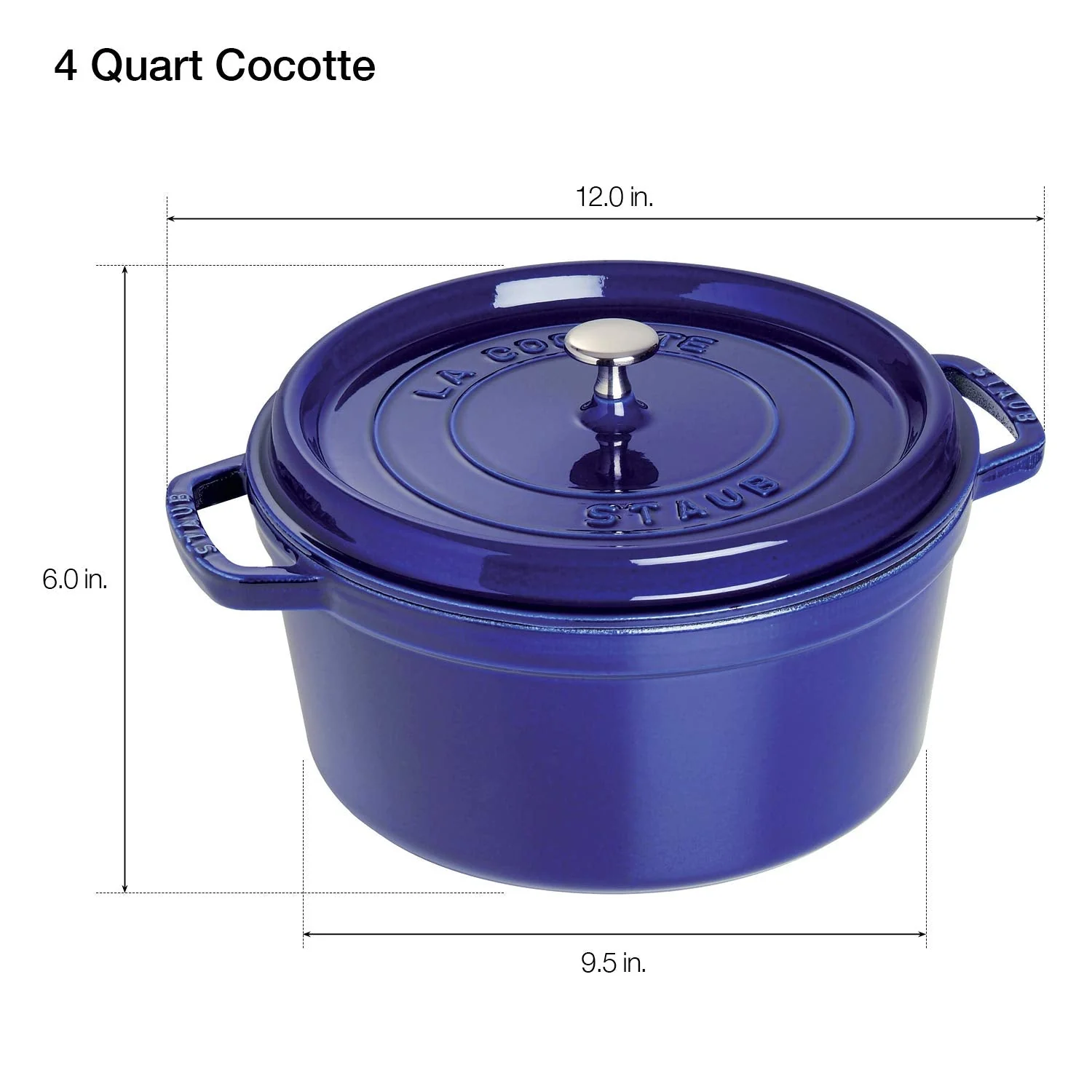 Staub Cocotte Round Blue Model 1102491 4 Quart Capacity - Image 3