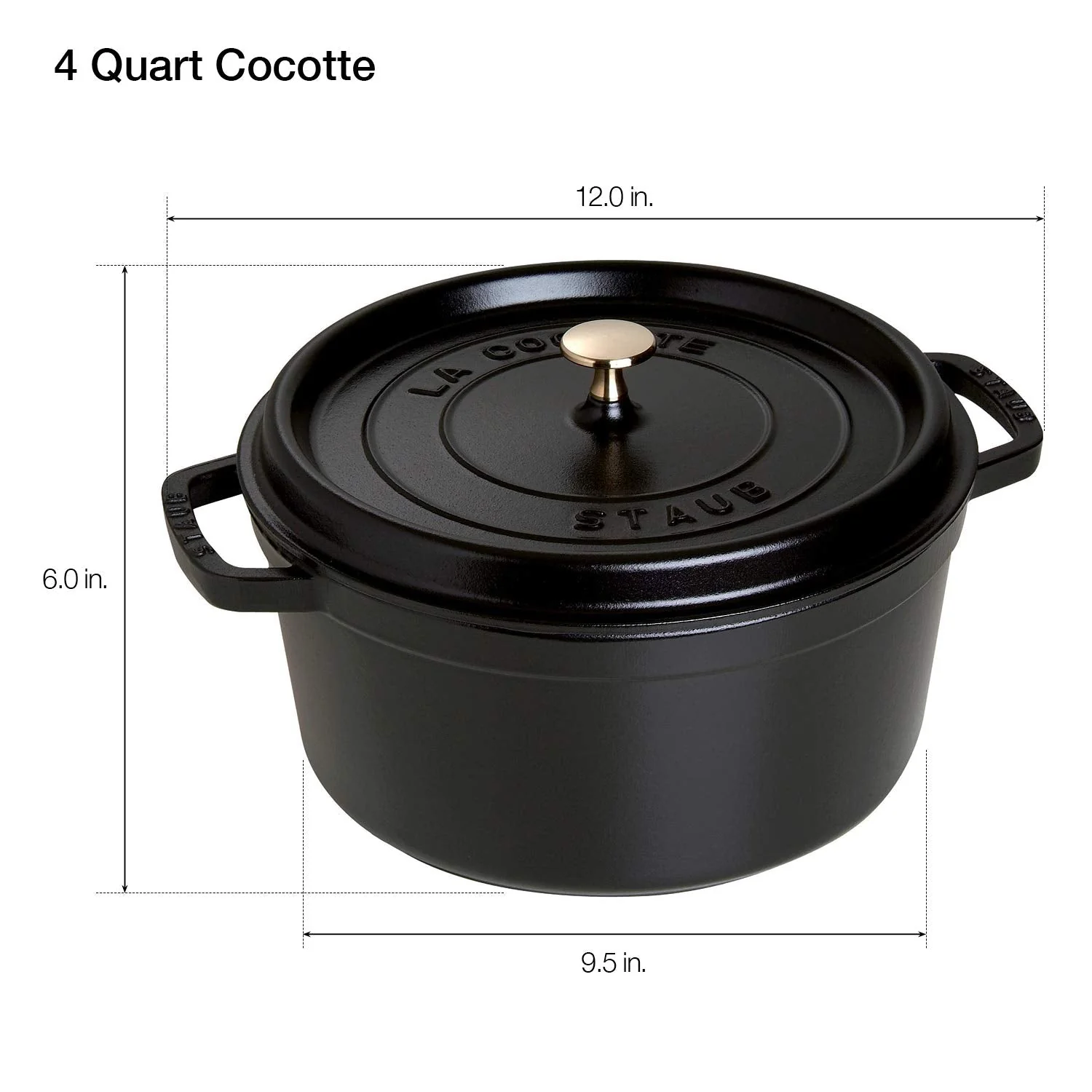 Staub Cocotte Round Dutch Oven Black 1102425 4 Quart - Image 3