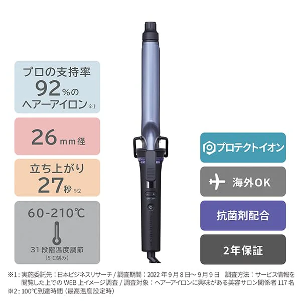 TESCOM Curlhair Iron 26mm/32mm Protect Ion NIM326A/NIM332A 100~240V - Image 2