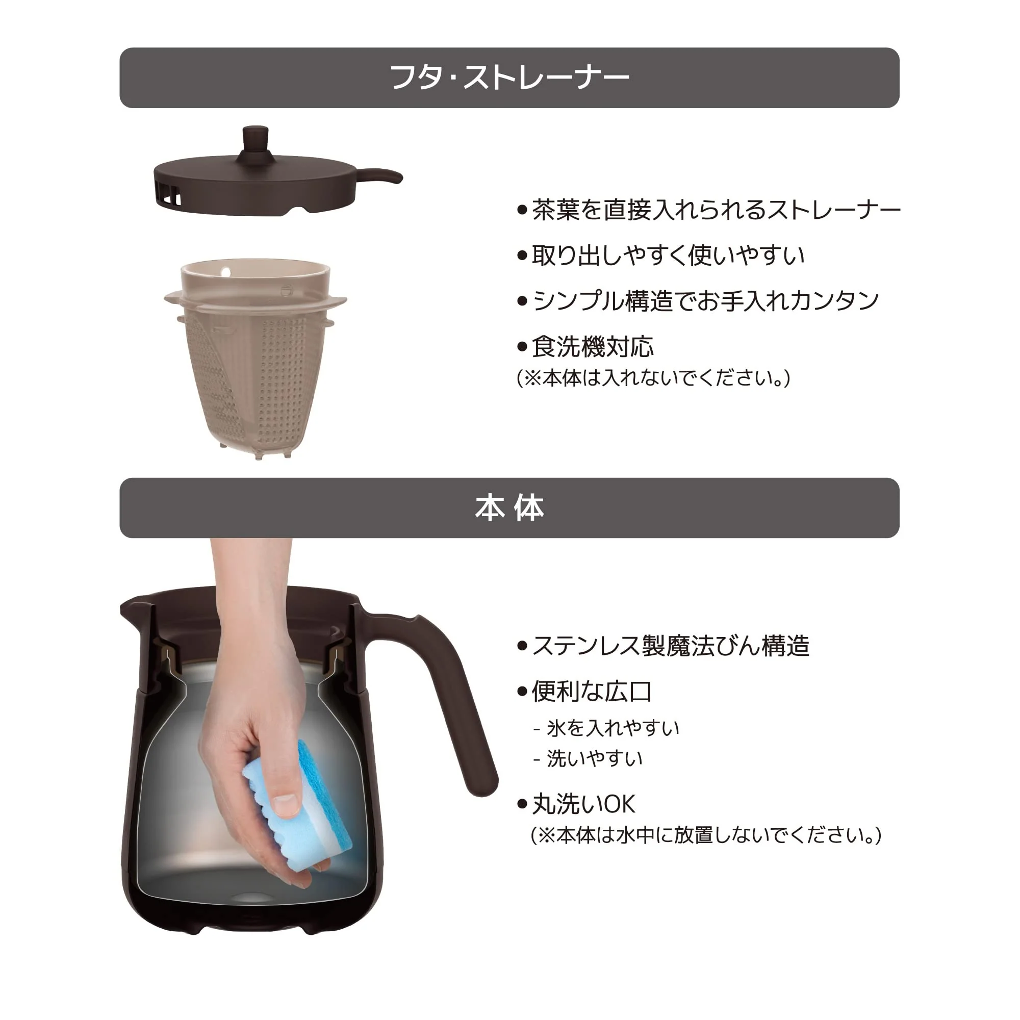 Thermos Vacuum Insulated Teapot with Strainer 700ml Brown TTE-700 BW 100V - Image 5