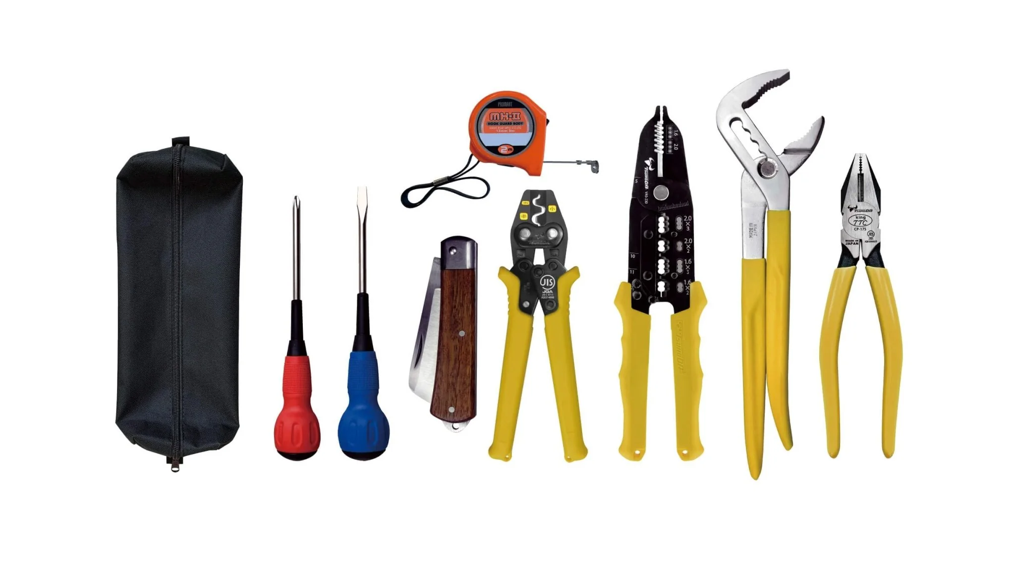 Tsunoda 9-Pc Electrician's Exam Tool Set w/ VVF Stripper & Mini Crimper (TS-E01S)