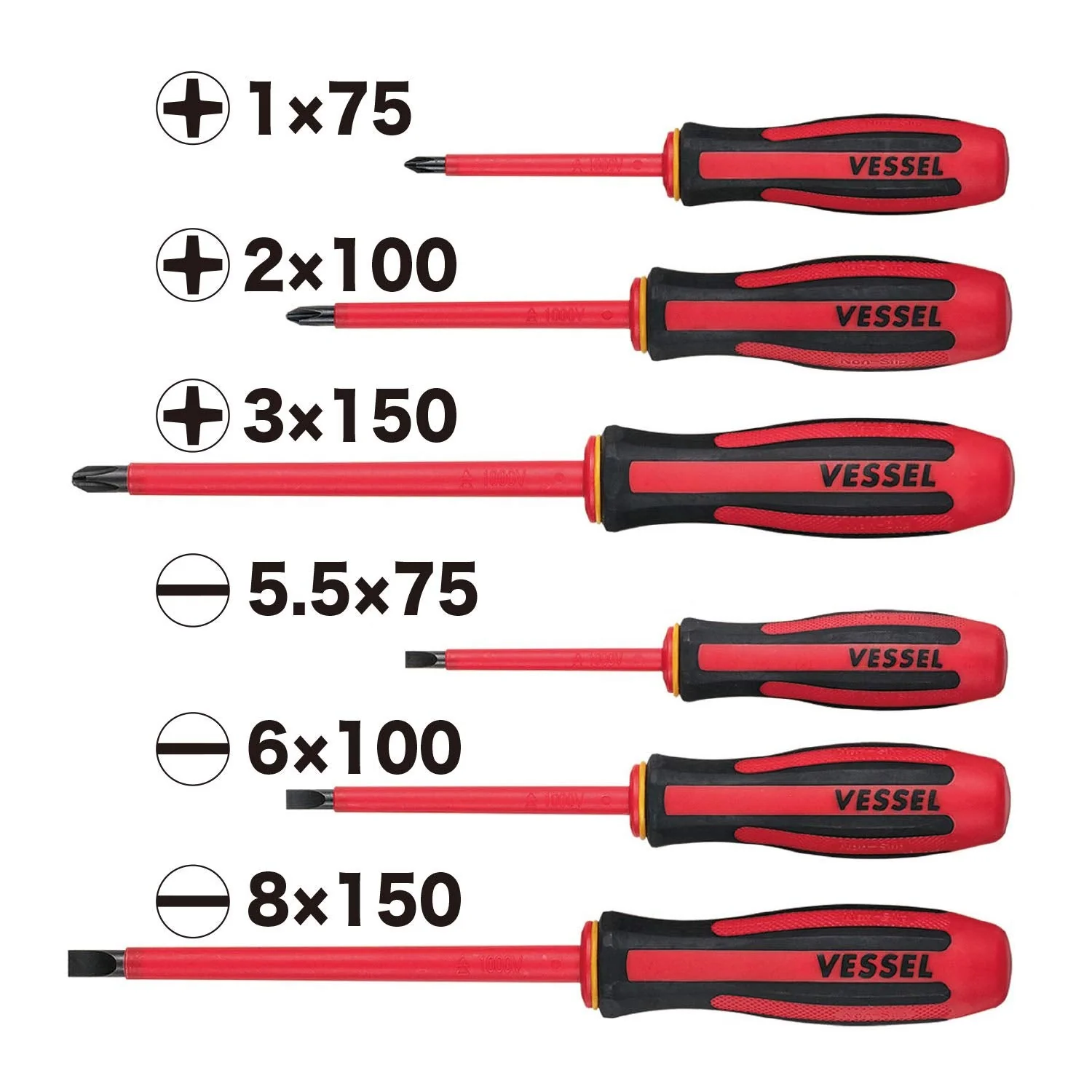VESSEL Megadora Insulated 6-pc Screwdriver Set  VDE Certified (9606PS) - Image 2
