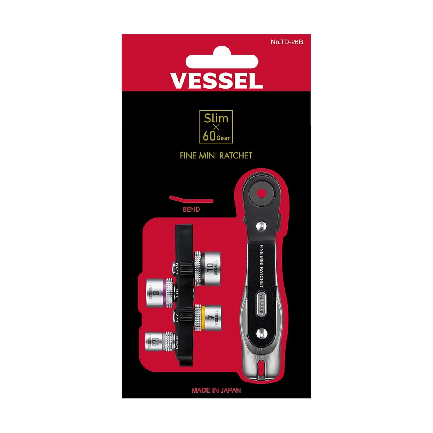 VESSEL TD-26B Ultra-Thin Precision Mini Angled Ratchet Driver with 4 Sockets - Image 5