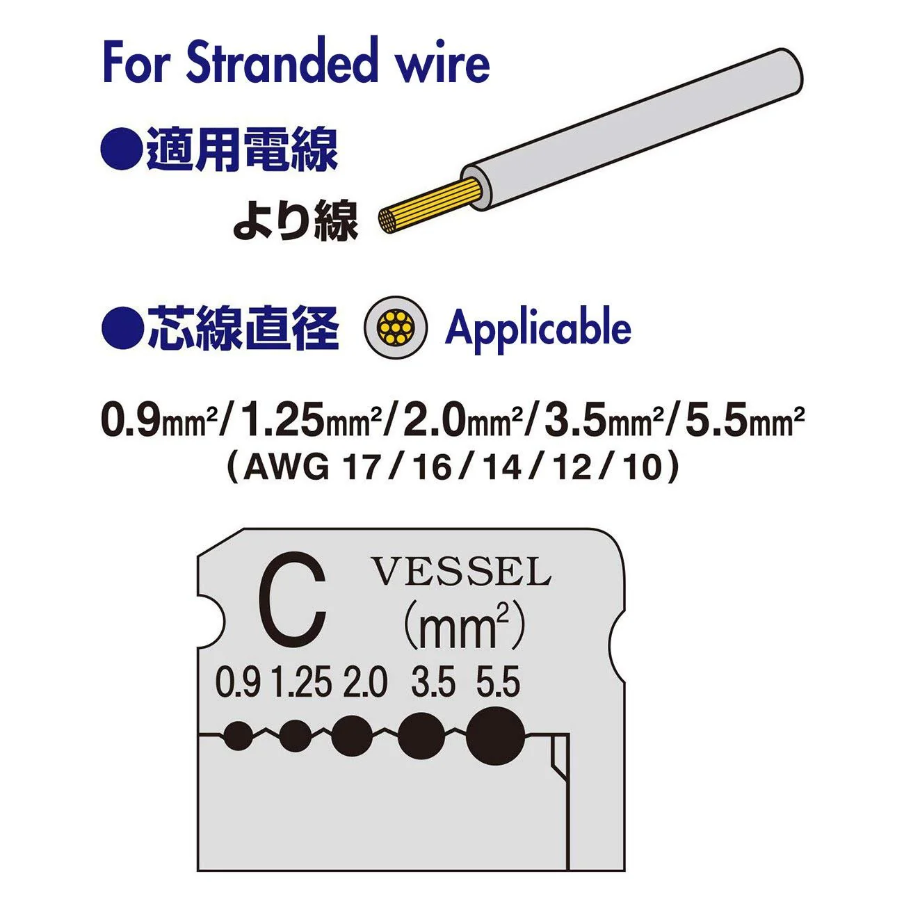 VESSEL Wire Stripper (Stranded C 3000C) — Electrician Exam Compliant Black - Image 3