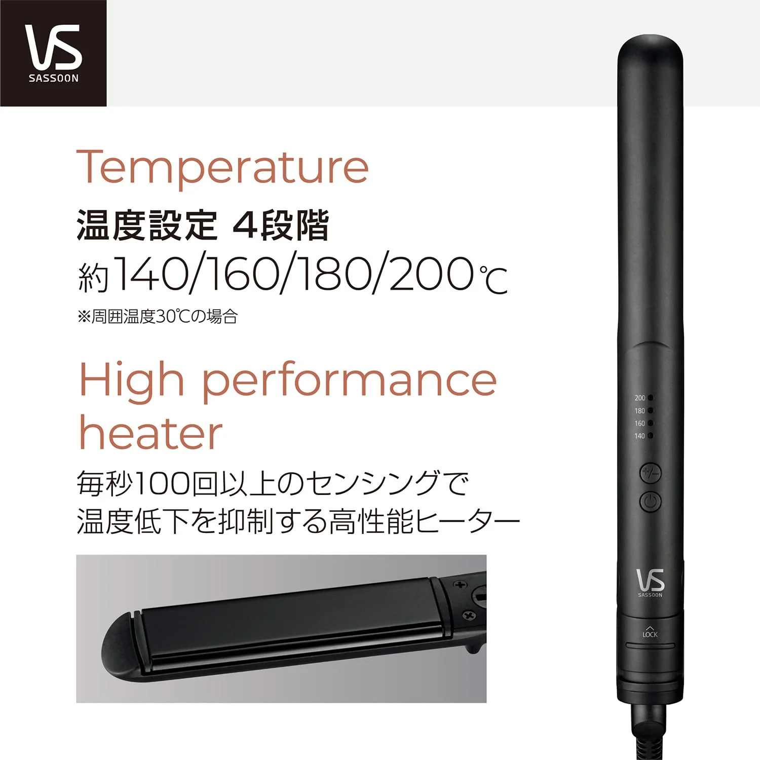 Vidal Sassoon Straight Hair Iron AC100-240V Negative Ion 4 Temperature Settings VSI-1027 KJ Black - Image 4