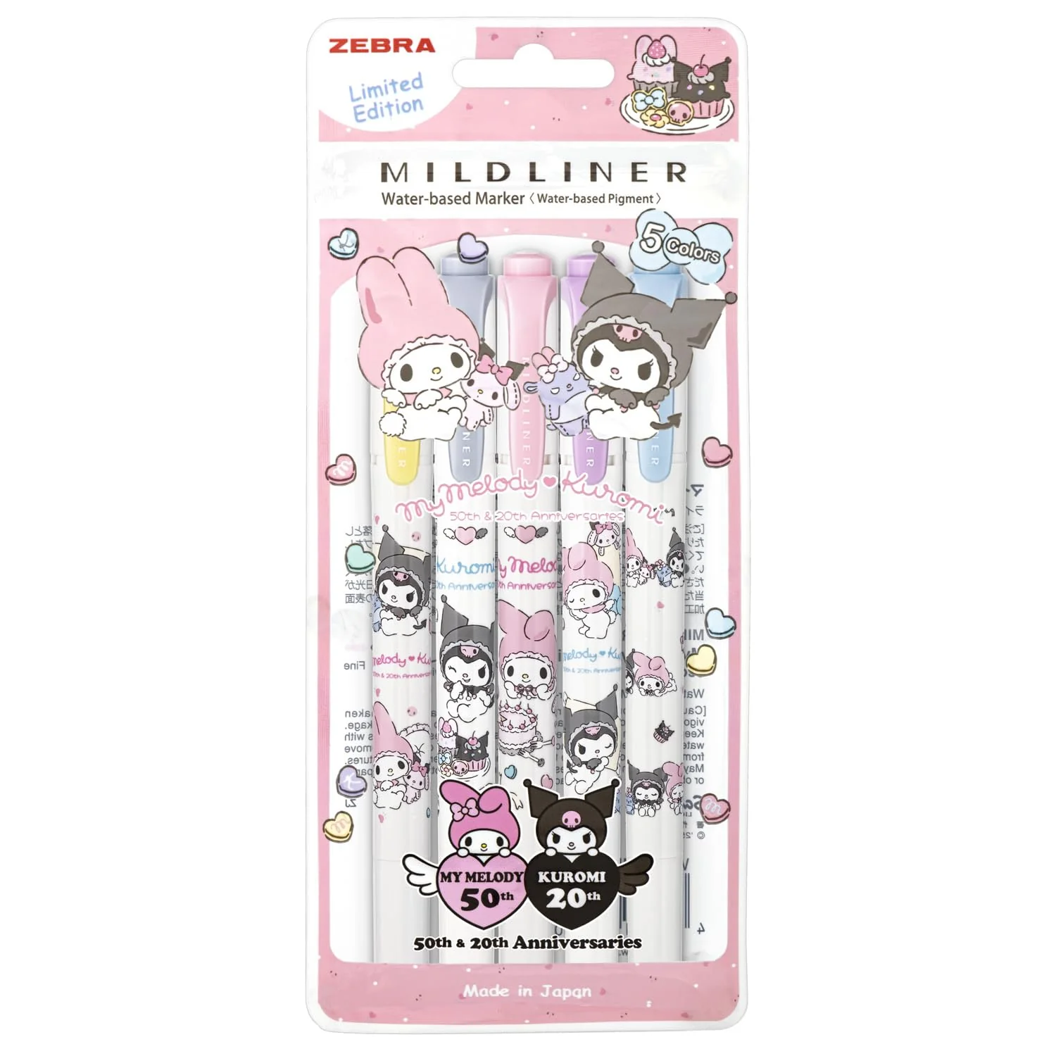 Zebra Mildliner Highlighter Sanrio My Melody & Kuromi 50th Anniv 5-Color Set